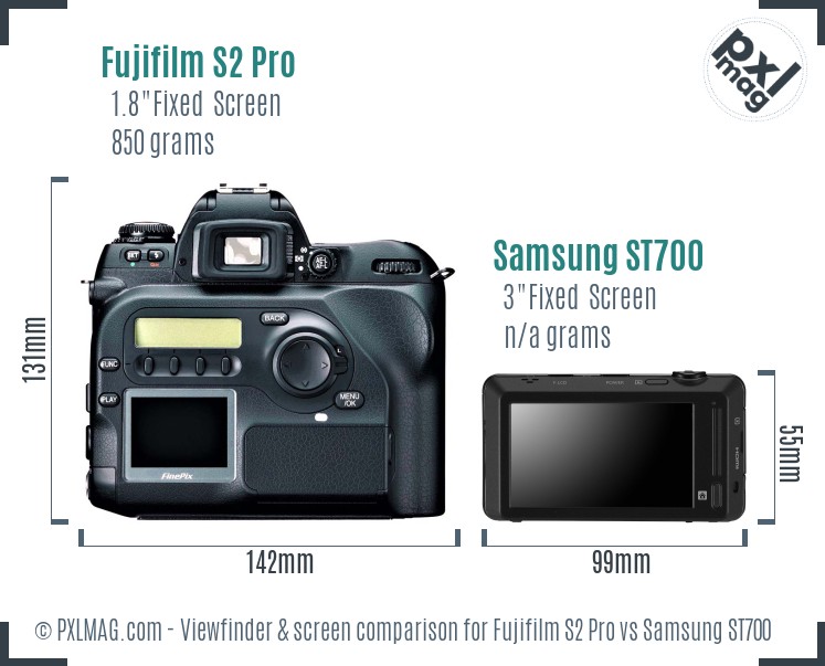 Fujifilm S2 Pro vs Samsung ST700 Screen and Viewfinder comparison