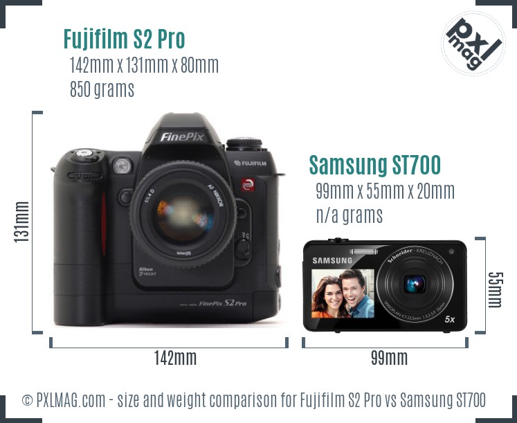 Fujifilm S2 Pro vs Samsung ST700 size comparison