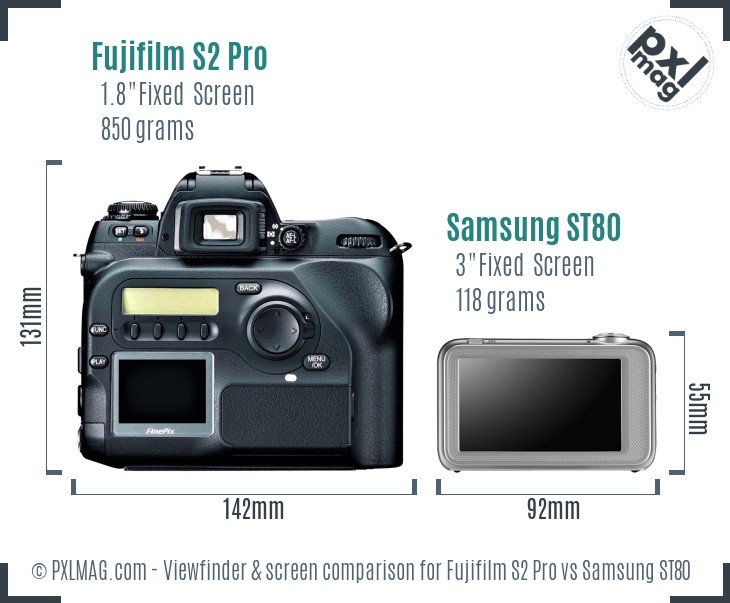 Fujifilm S2 Pro vs Samsung ST80 Screen and Viewfinder comparison