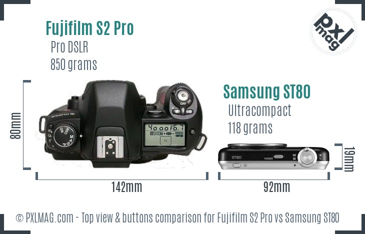 Fujifilm S2 Pro vs Samsung ST80 top view buttons comparison