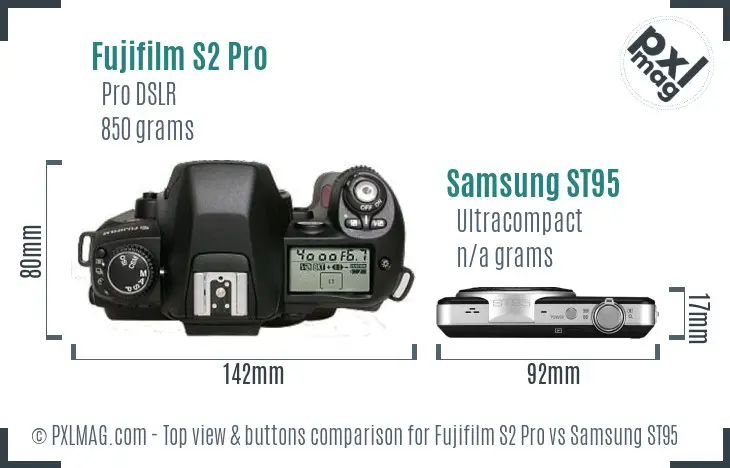 Fujifilm S2 Pro vs Samsung ST95 top view buttons comparison