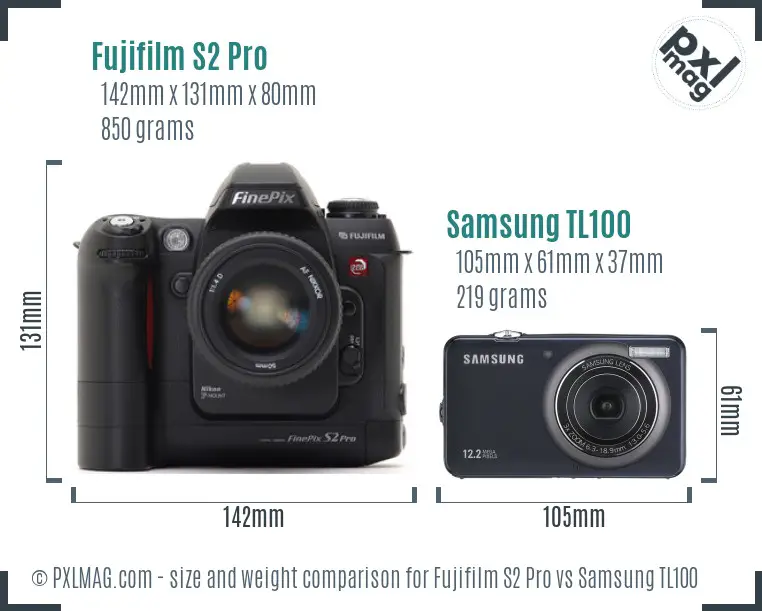 Fujifilm S2 Pro vs Samsung TL100 size comparison