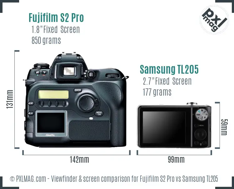 Fujifilm S2 Pro vs Samsung TL205 Screen and Viewfinder comparison