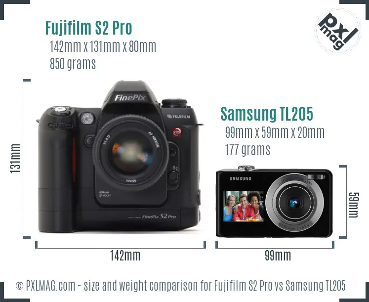 Fujifilm S2 Pro vs Samsung TL205 size comparison