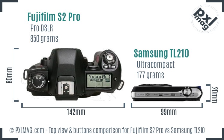 Fujifilm S2 Pro vs Samsung TL210 top view buttons comparison