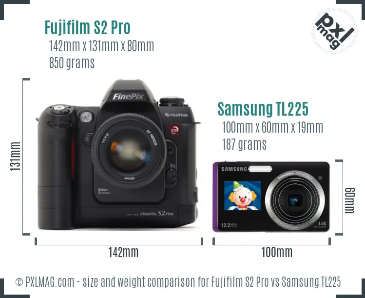 Fujifilm S2 Pro vs Samsung TL225 size comparison