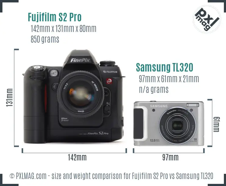 Fujifilm S2 Pro vs Samsung TL320 size comparison Fujifilm S2 Pro vs Samsung TL320 size comparison
