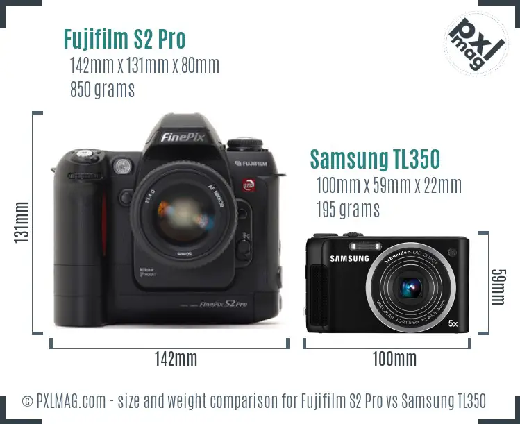 Fujifilm S2 Pro vs Samsung TL350 size comparison