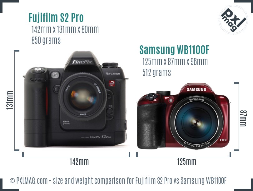 Fujifilm S2 Pro vs Samsung WB1100F size comparison Fujifilm S2 Pro vs Samsung WB1100F size comparison