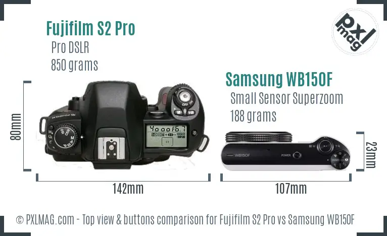 Fujifilm S2 Pro vs Samsung WB150F top view buttons comparison