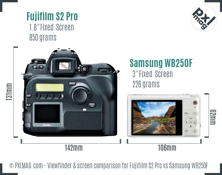 Fujifilm S2 Pro vs Samsung WB250F Screen and Viewfinder comparison Fujifilm S2 Pro vs Samsung WB250F Screen and Viewfinder comparison