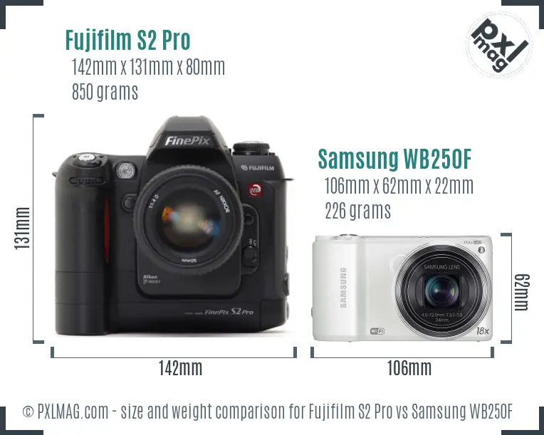 Fujifilm S2 Pro vs Samsung WB250F size comparison Fujifilm S2 Pro vs Samsung WB250F size comparison