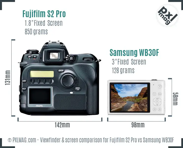 Fujifilm S2 Pro vs Samsung WB30F Screen and Viewfinder comparison Fujifilm S2 Pro vs Samsung WB30F Screen and Viewfinder comparison