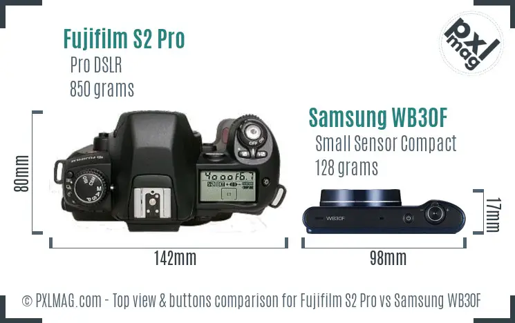 Fujifilm S2 Pro vs Samsung WB30F top view buttons comparison Fujifilm S2 Pro vs Samsung WB30F top view buttons comparison