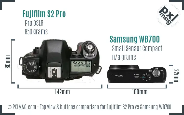 Fujifilm S2 Pro vs Samsung WB700 top view buttons comparison