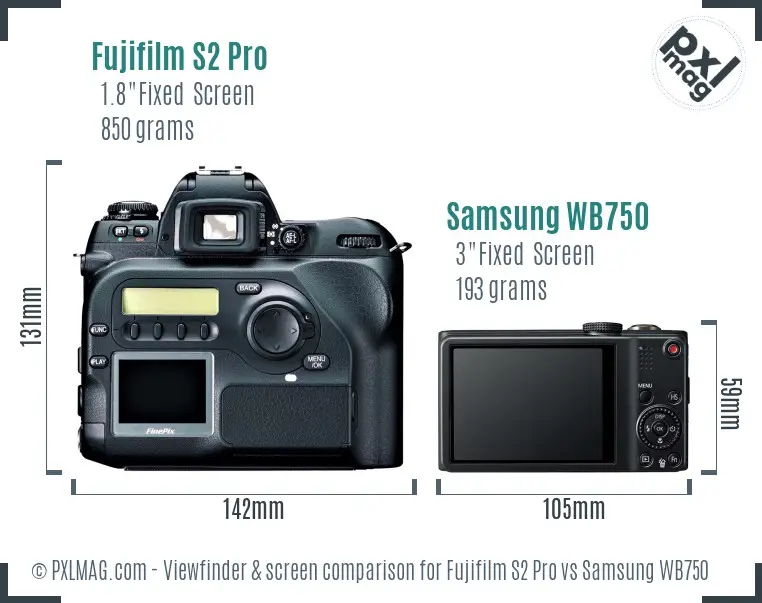 Fujifilm S2 Pro vs Samsung WB750 Screen and Viewfinder comparison Fujifilm S2 Pro vs Samsung WB750 Screen and Viewfinder comparison