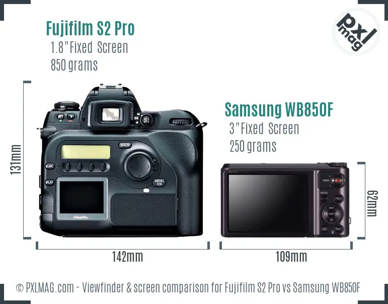 Fujifilm S2 Pro vs Samsung WB850F Screen and Viewfinder comparison Fujifilm S2 Pro vs Samsung WB850F Screen and Viewfinder comparison