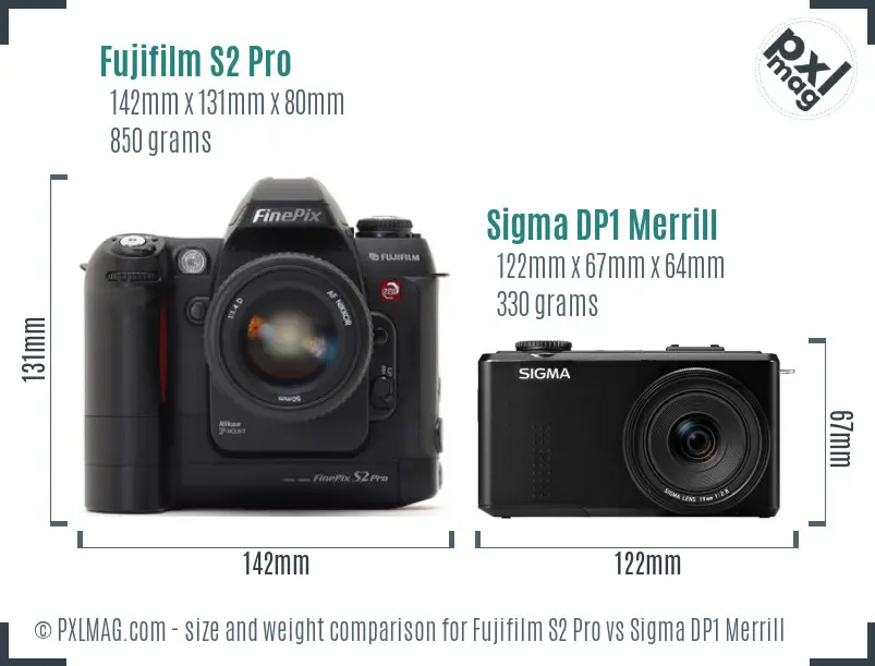 Fujifilm S2 Pro vs Sigma DP1 Merrill size comparison