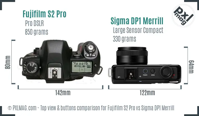 Fujifilm S2 Pro vs Sigma DP1 Merrill top view buttons comparison