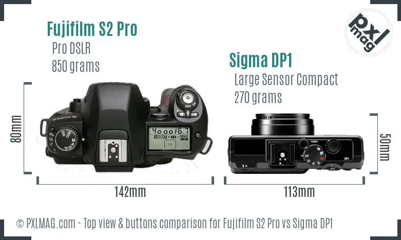 Fujifilm S2 Pro vs Sigma DP1 top view buttons comparison