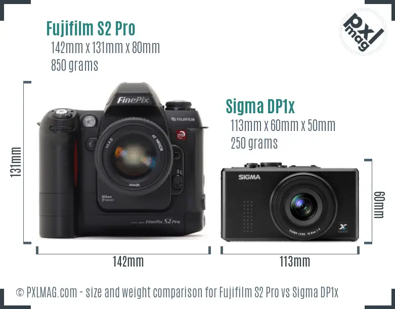 Fujifilm S2 Pro vs Sigma DP1x size comparison