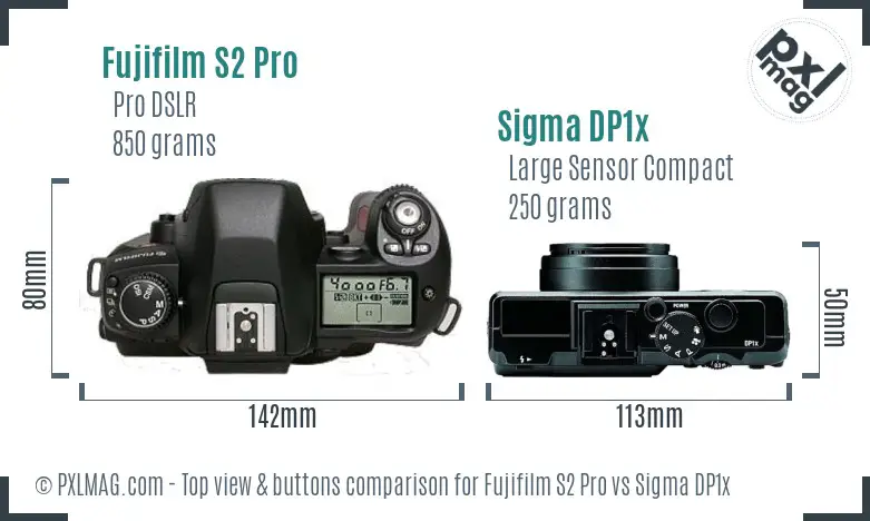Fujifilm S2 Pro vs Sigma DP1x top view buttons comparison