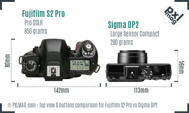 Fujifilm S2 Pro vs Sigma DP2 top view buttons comparison Fujifilm S2 Pro vs Sigma DP2 top view buttons comparison
