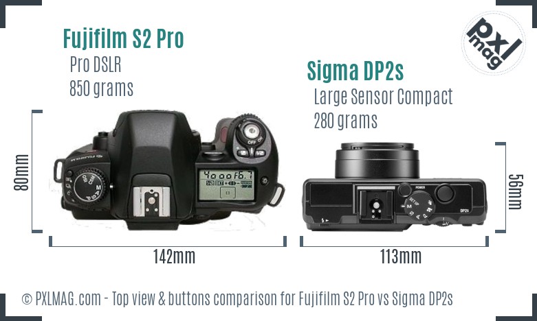 Fujifilm S2 Pro vs Sigma DP2s top view buttons comparison