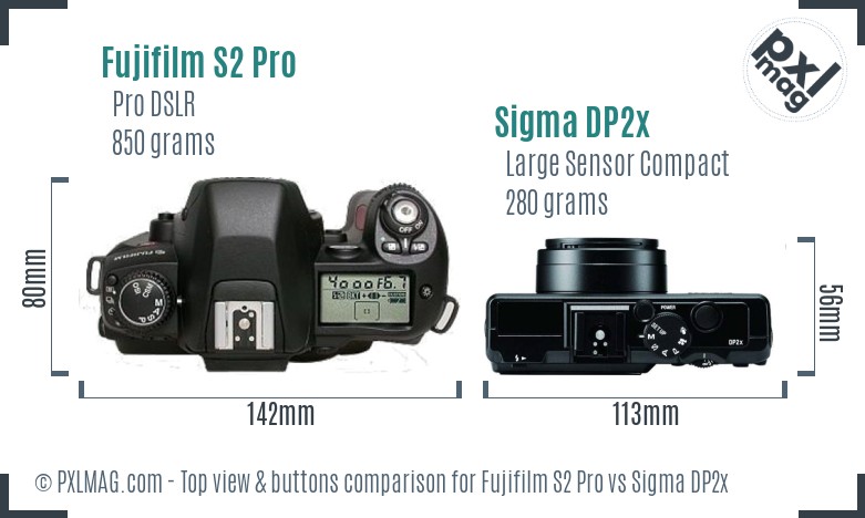 Fujifilm S2 Pro vs Sigma DP2x top view buttons comparison