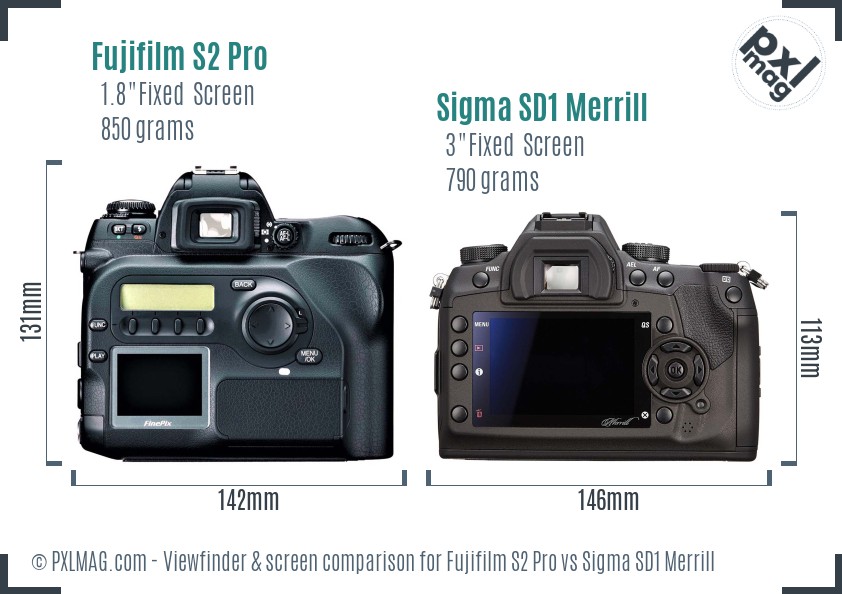 Fujifilm S2 Pro vs Sigma SD1 Merrill Screen and Viewfinder comparison