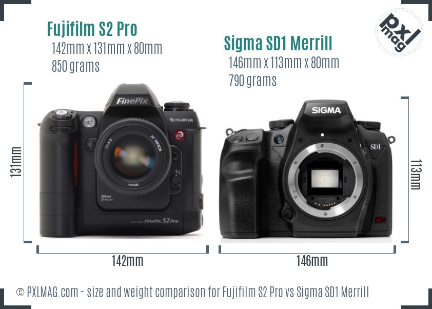 Fujifilm S2 Pro vs Sigma SD1 Merrill size comparison Fujifilm S2 Pro vs Sigma SD1 Merrill size comparison