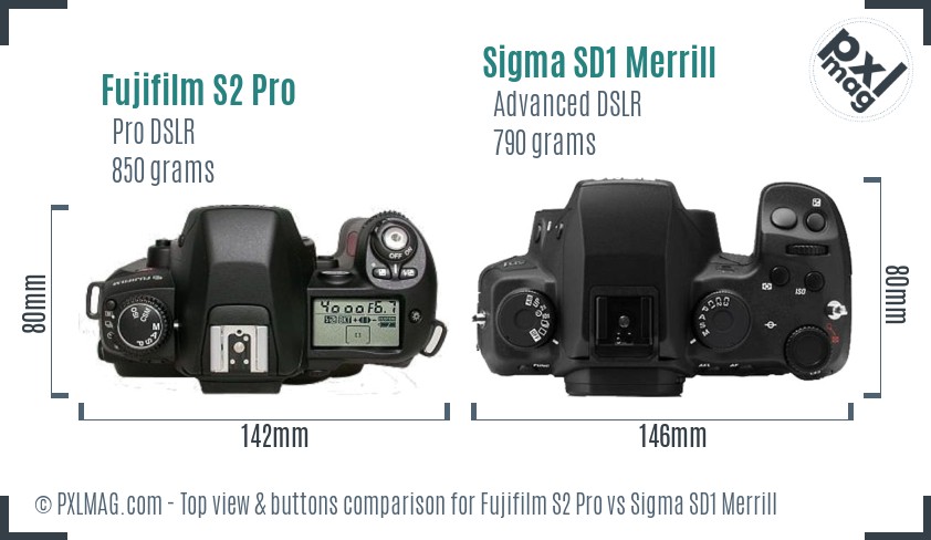Fujifilm S2 Pro vs Sigma SD1 Merrill top view buttons comparison