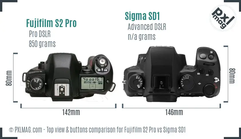 Fujifilm S2 Pro vs Sigma SD1 top view buttons comparison Fujifilm S2 Pro vs Sigma SD1 top view buttons comparison