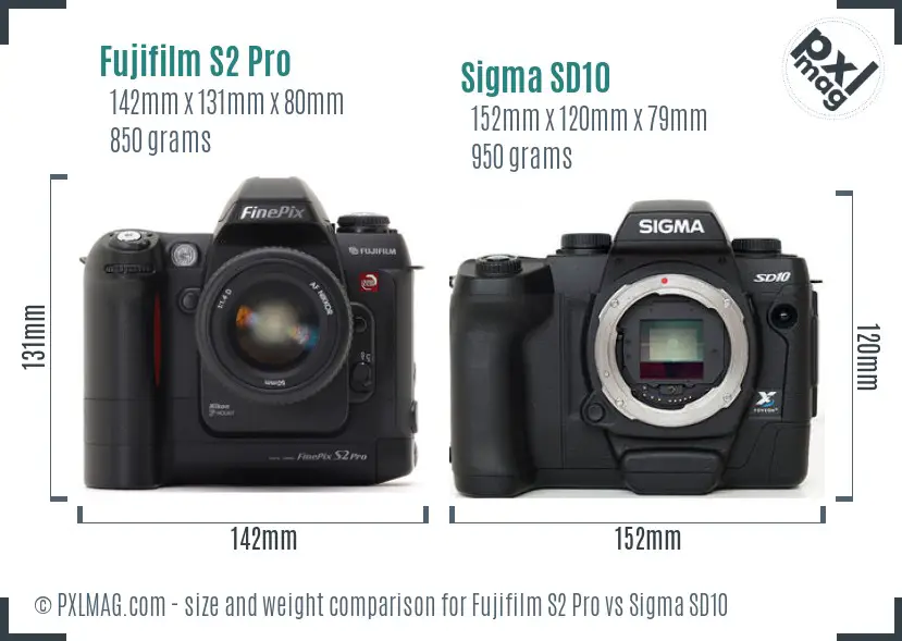 Fujifilm S2 Pro vs Sigma SD10 size comparison