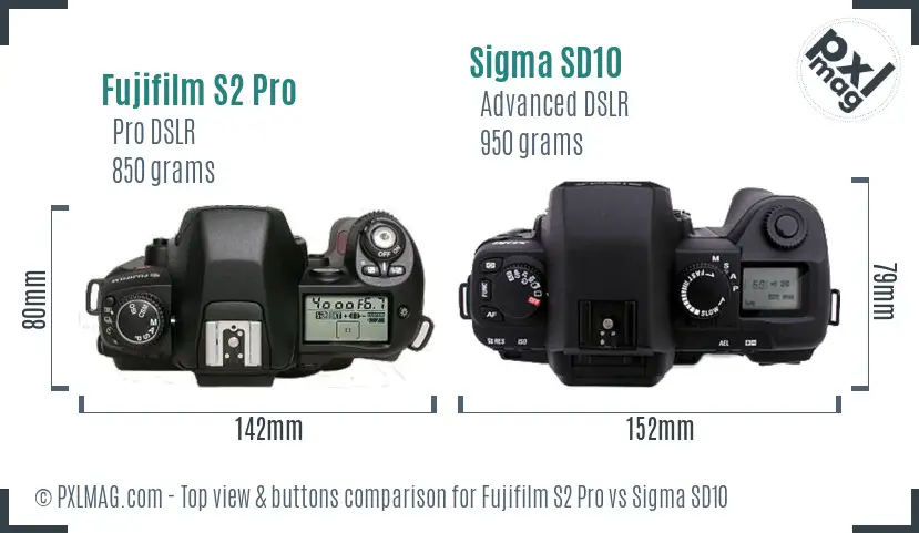 Fujifilm S2 Pro vs Sigma SD10 top view buttons comparison