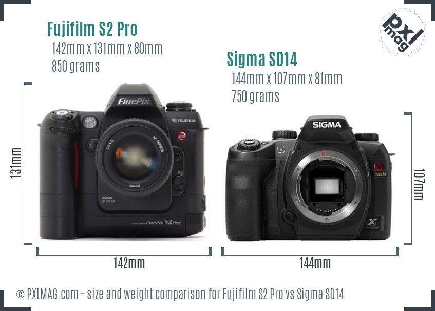 Fujifilm S2 Pro vs Sigma SD14 size comparison