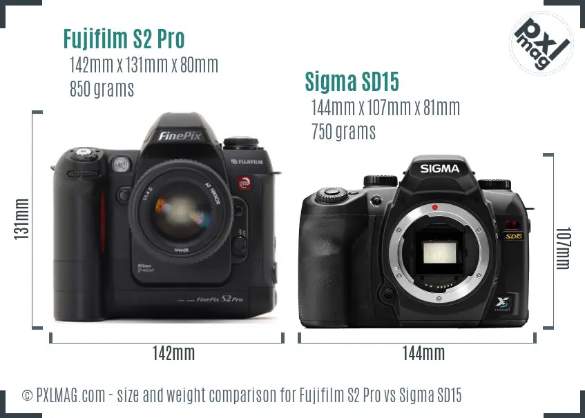 Fujifilm S2 Pro vs Sigma SD15 size comparison