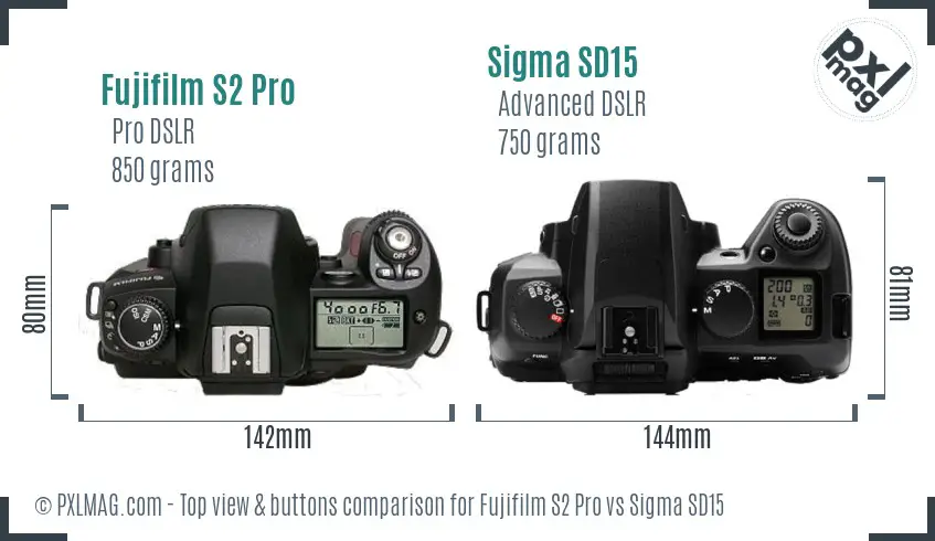 Fujifilm S2 Pro vs Sigma SD15 top view buttons comparison