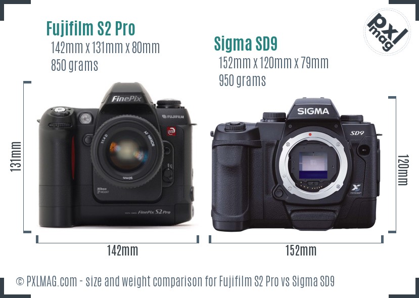 Fujifilm S2 Pro vs Sigma SD9 size comparison