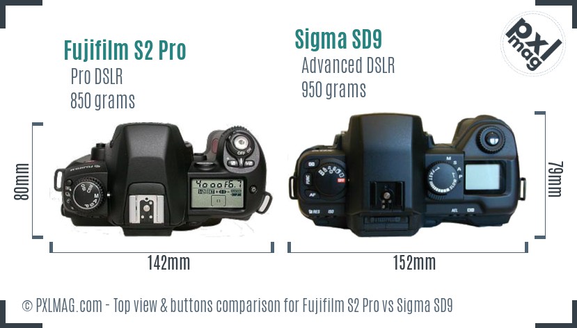 Fujifilm S2 Pro vs Sigma SD9 top view buttons comparison