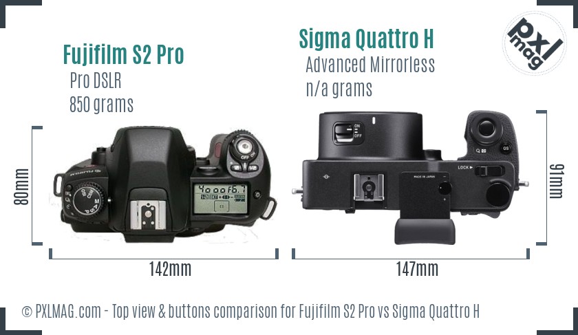 Fujifilm S2 Pro vs Sigma Quattro H top view buttons comparison
