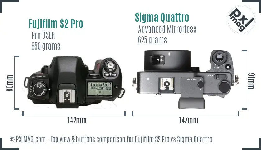 Fujifilm S2 Pro vs Sigma Quattro top view buttons comparison Fujifilm S2 Pro vs Sigma Quattro top view buttons comparison