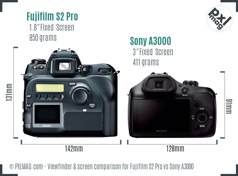 Fujifilm S2 Pro vs Sony A3000 Screen and Viewfinder comparison Fujifilm S2 Pro vs Sony A3000 Screen and Viewfinder comparison
