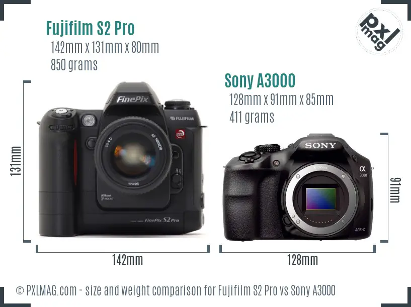 Fujifilm S2 Pro vs Sony A3000 size comparison Fujifilm S2 Pro vs Sony A3000 size comparison