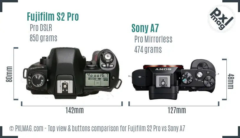 Fujifilm S2 Pro vs Sony A7 top view buttons comparison
