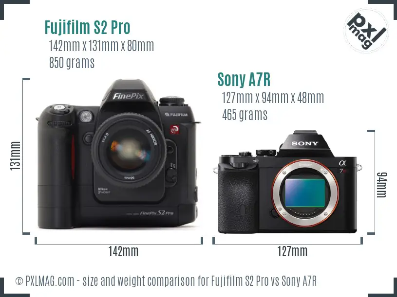Fujifilm S2 Pro vs Sony A7R size comparison