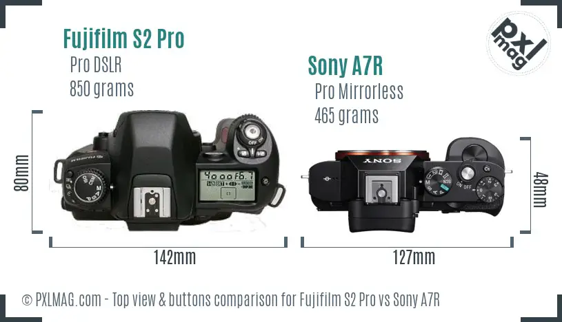 Fujifilm S2 Pro vs Sony A7R top view buttons comparison