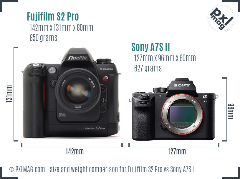 Fujifilm S2 Pro vs Sony A7S II size comparison