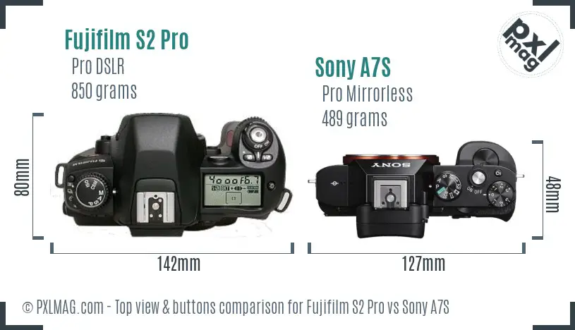 Fujifilm S2 Pro vs Sony A7S top view buttons comparison Fujifilm S2 Pro vs Sony A7S top view buttons comparison