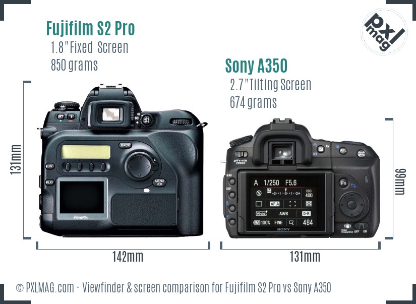 Fujifilm S2 Pro vs Sony A350 Screen and Viewfinder comparison